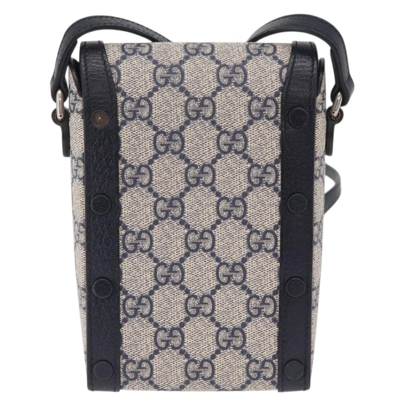 Gucci Horsebit 1955 Gg Coated Canvas With Leather Navy Bag