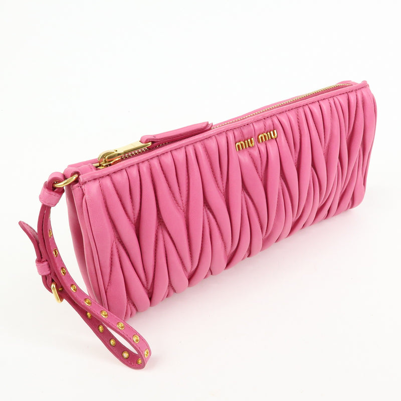 Miu Miu Zip Wristlet Matelasse Leather Pink Bag