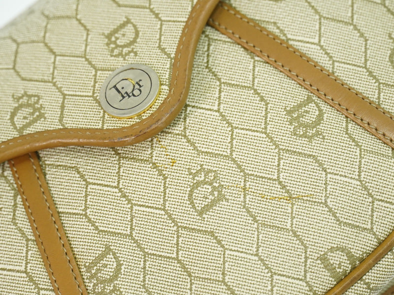 Christian Dior Vintage Honeycomb Canvas Beige Bag