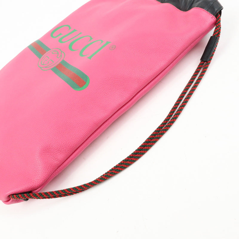 Gucci Logo Drawstring Printed Leather Pink Bag
