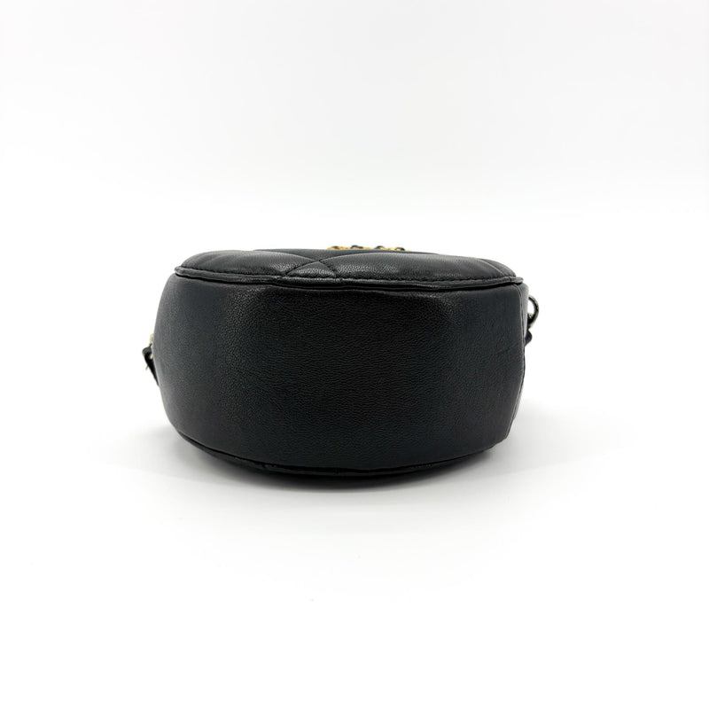 Chanel 19 Round Clutch With Chain Quilted Leather Black