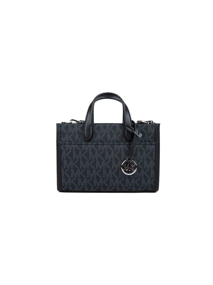 Michael Kors Signature Logo Canvas Satchel — Black Polyurethane
