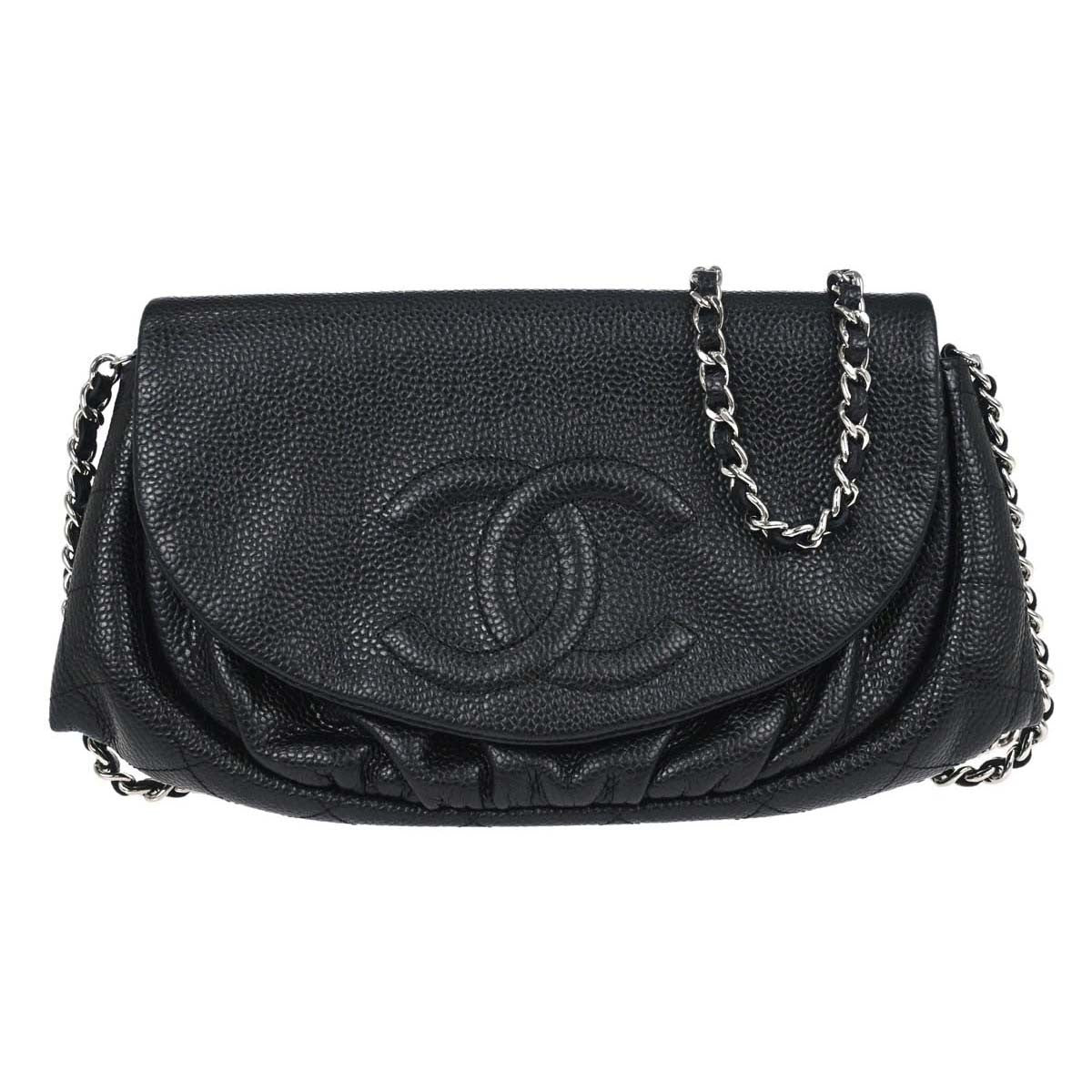 Chanel Timeless Half Moon Flap Caviar Black Leather Bag