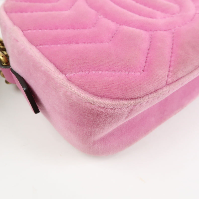 Gucci Gg Marmont Crystal Embellished Matelasse Velvet Pink Bag