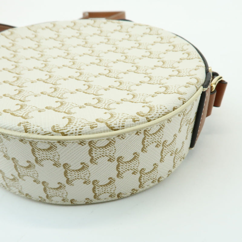 Celine Round Purse On Strap Triomphe Coated Canvas Beige Bag