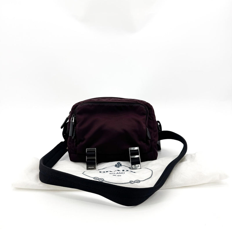 Prada Technical Zip Tessuto Burgundy Nylon Bag