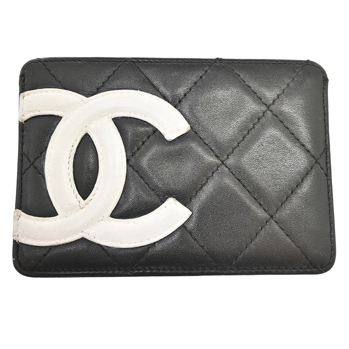 Chanel Cambon Card Holder Quilted Lambskin Black Leather Accessory