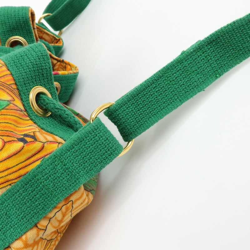 Hermes Vintage Drawstring Bucket Printed Canvas Orange Bag