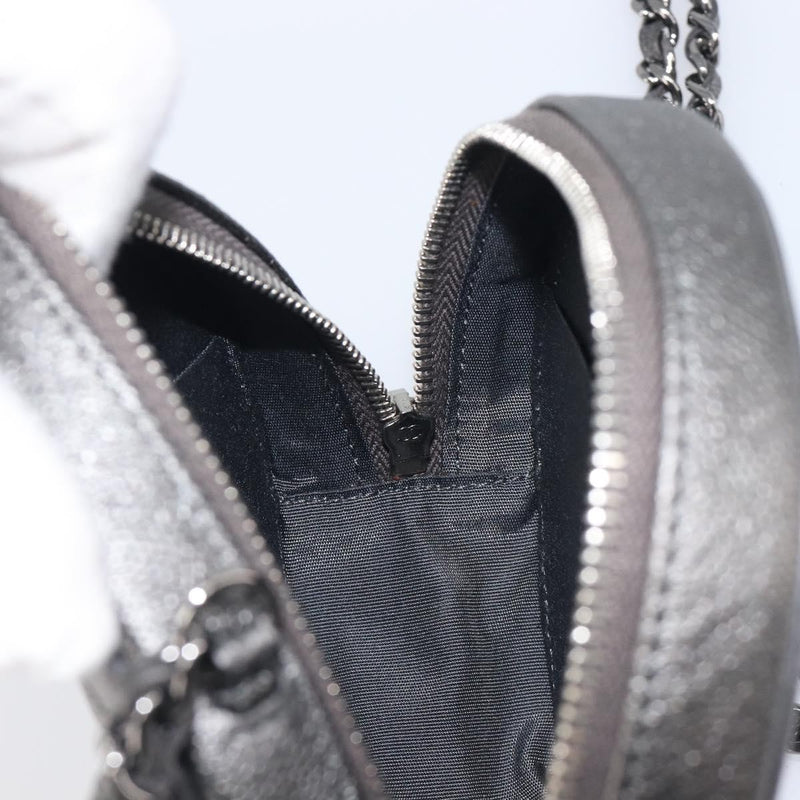 Chanel Filigree Round Clutch With Chain Quilted Iridescent Caviar Gray Leather