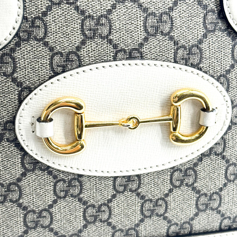 Gucci Horsebit 1955 Top Handle Gg Coated Canvas With Leather Beige Bag