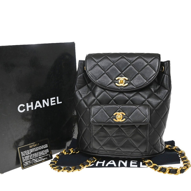 Chanel Vintage Cc Pocket Quilted Lambskin Black Leather Bag