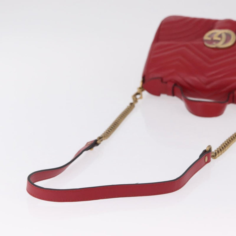 Gucci Gg Marmont Top Handle Matelasse Leather Red Bag
