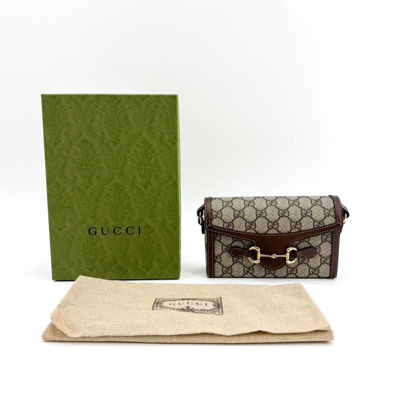 Gucci Horsebit 1955 Flap Gg Coated Canvas Brown Bag