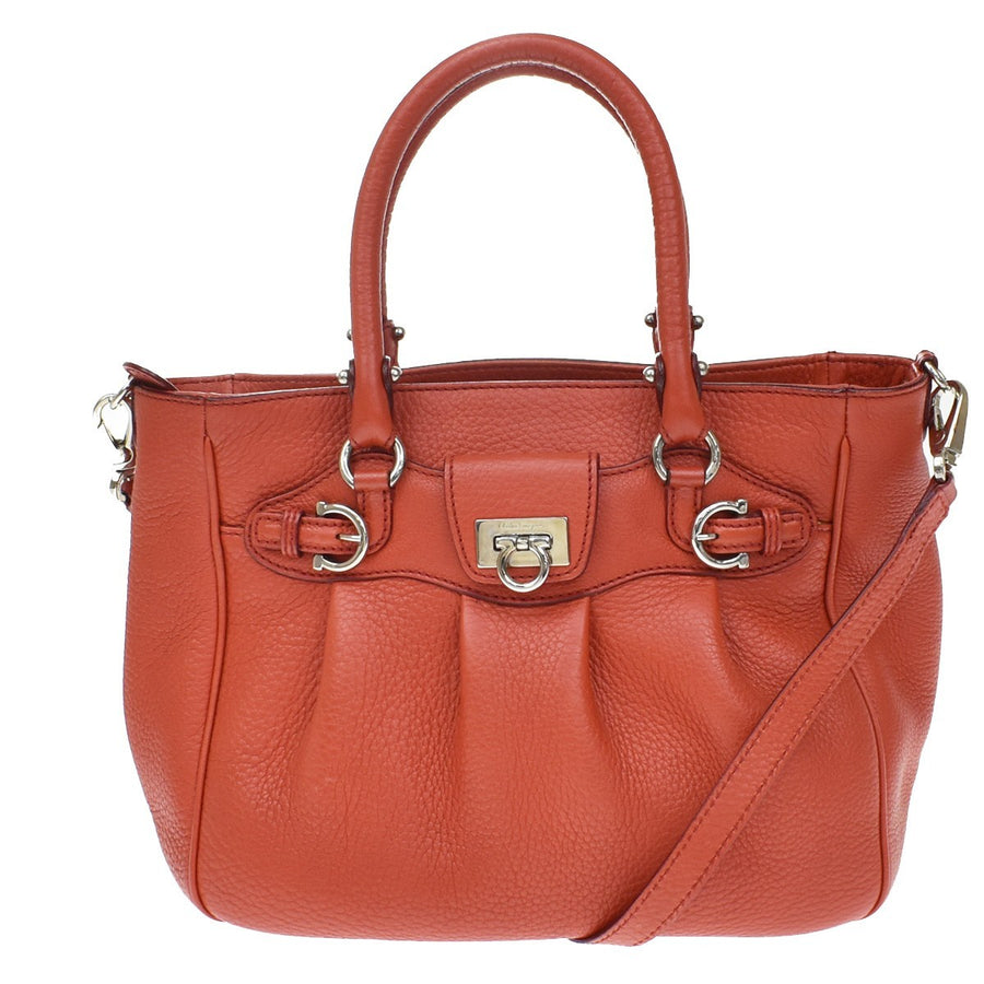 Salvatore Ferragamo Gancini Handle Leather Orange Bag