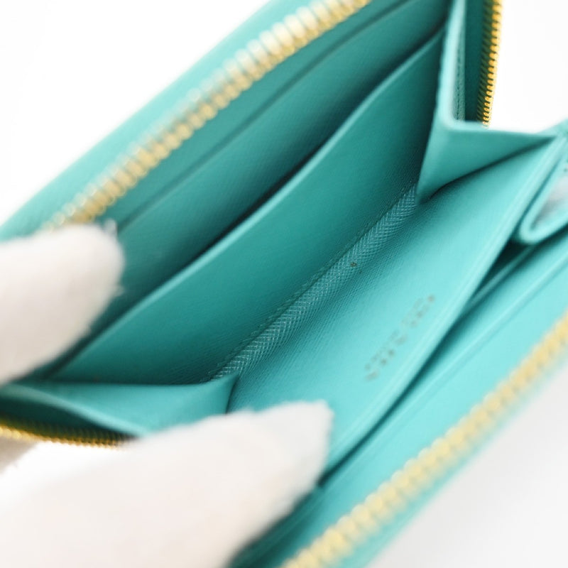 Prada Zip Around Saffiano Leather Blue Accessory