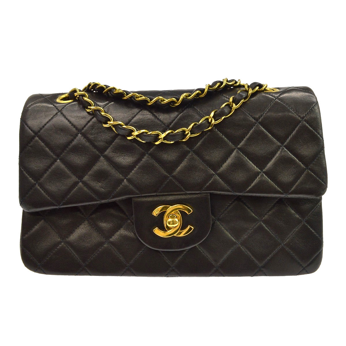 Chanel Classic Timeless Double Flap Quilted Lambskin Black Leather Bag