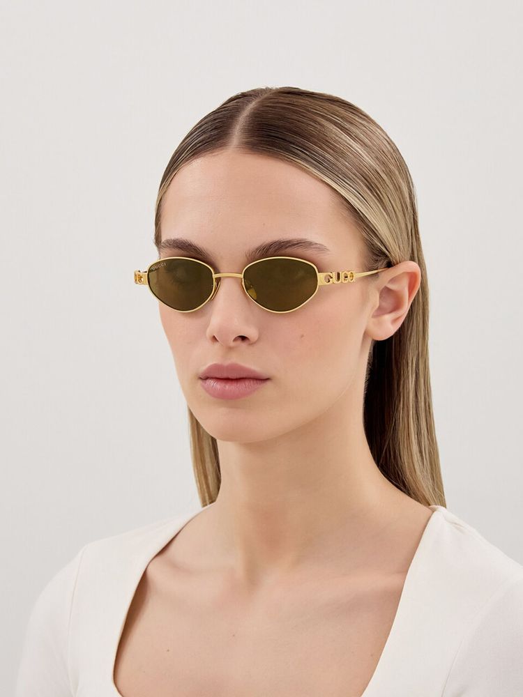 Gucci Gg1935s Logo-Plaque Round Metal Sunglasses — Gold