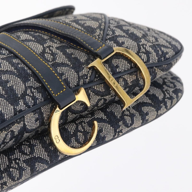 Christian Dior Vintage Double Saddle Diorissimo Canvas Navy Bag