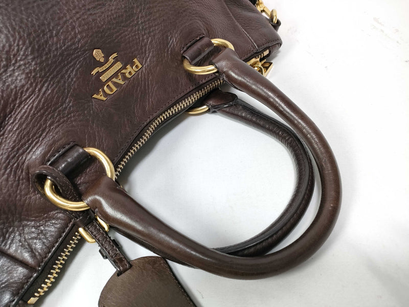 Prada Vitello Daino Convertible Tote Brown Leather
