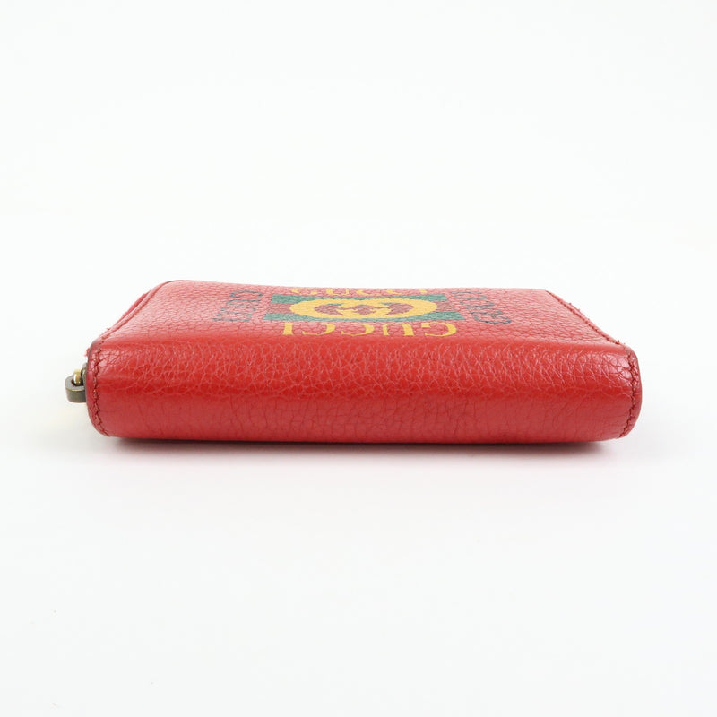 Gucci Logo Zip Card Case Printed Leather Red Accessory