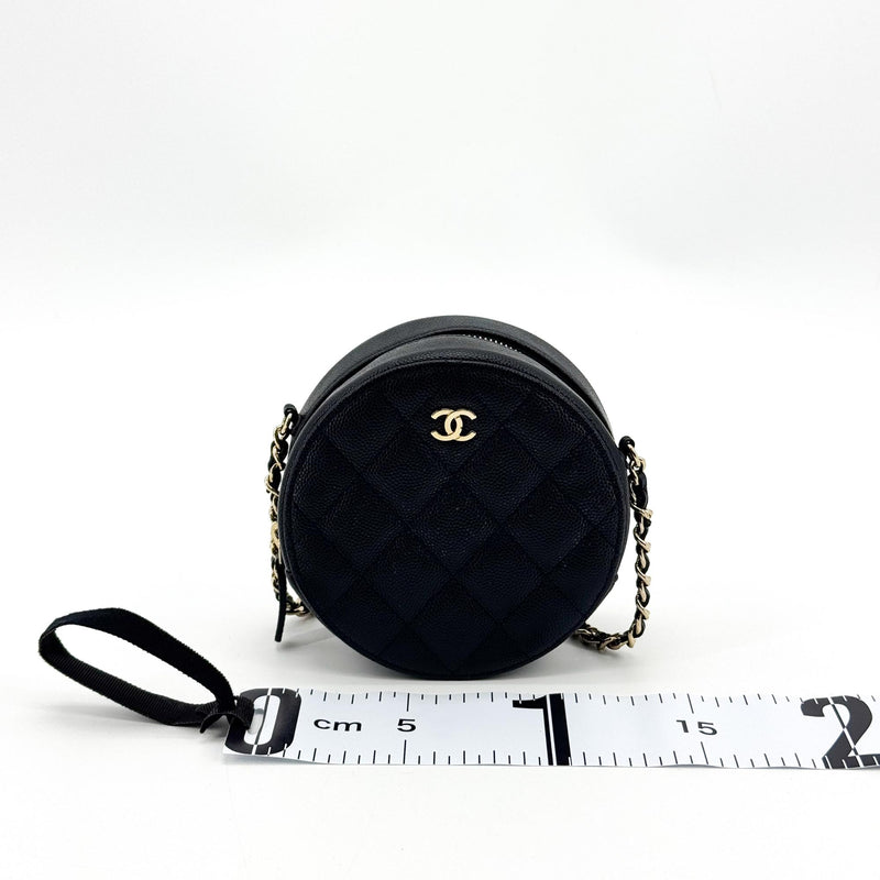 Chanel Round Chain Quilted Caviar Black Leather Bag