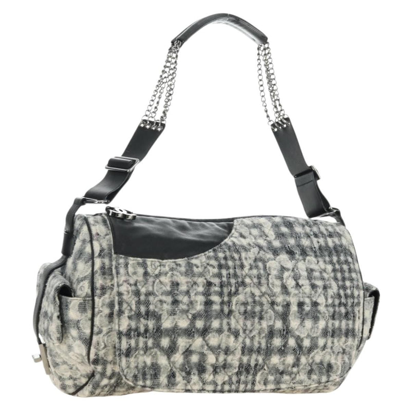 Chanel Vintage Camellia Flap Camera Quilted Tweed White Wool Bag