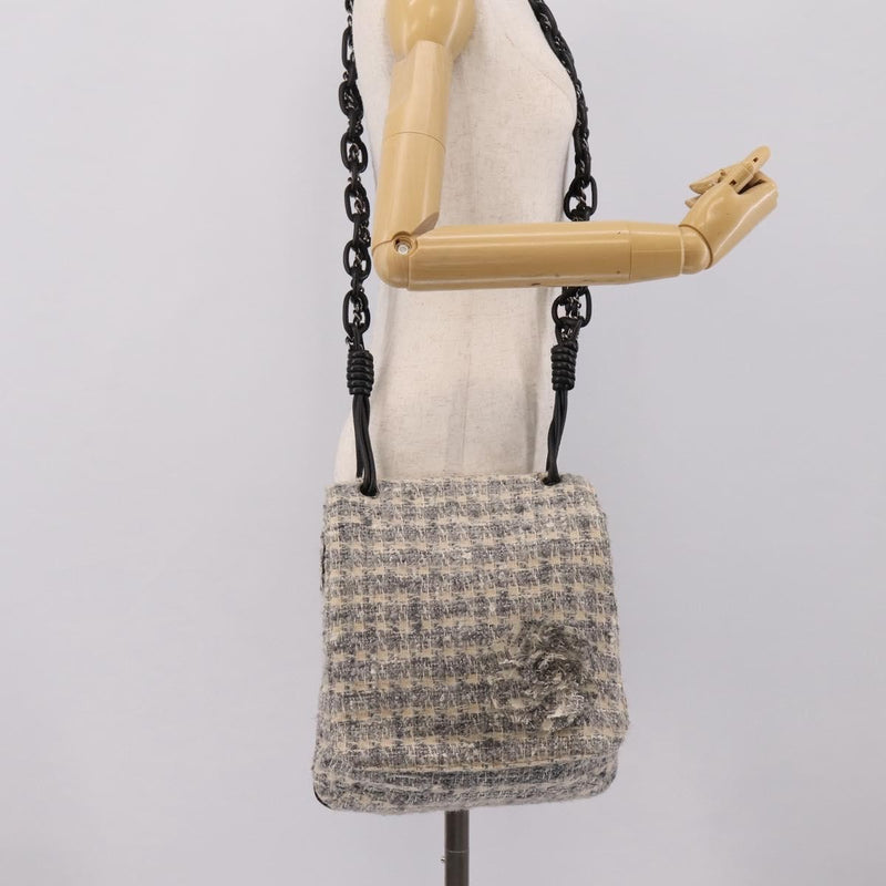 Chanel Camellia Messenger Tweed Gray Canvas