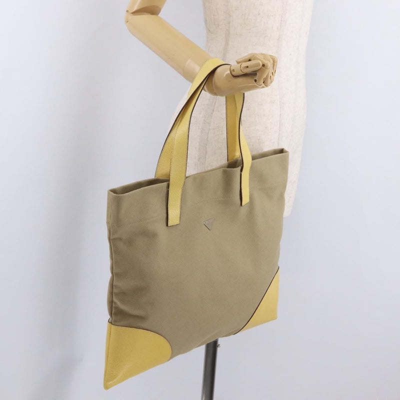 Prada Lux Convertible Open Tote Canvas And Leather Beige