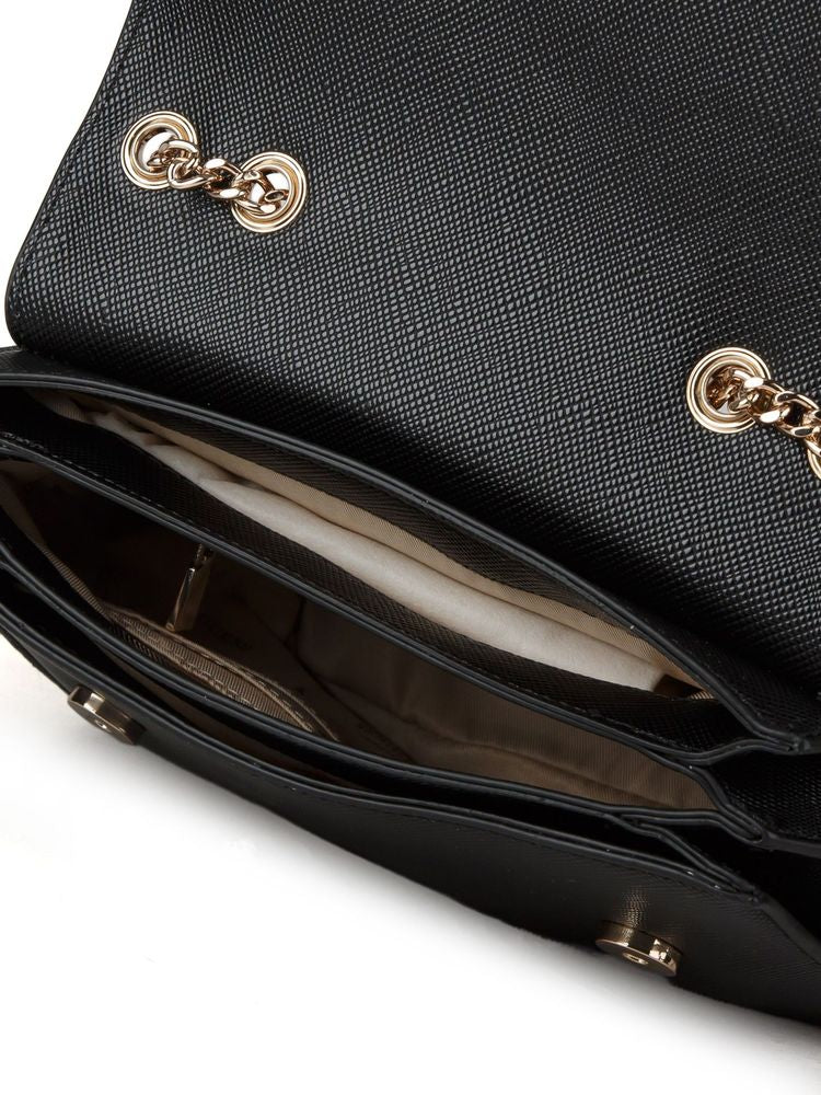 Guess Quilted Polyurethane Crossbody Bag — Black