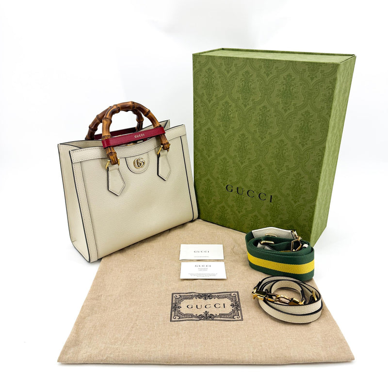 Gucci Diana Nm Bamboo Handle Leather White Bag