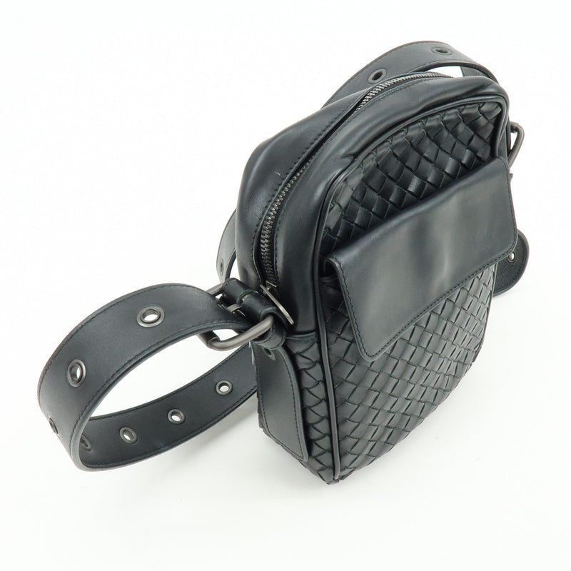 Bottega Veneta Front Pocket Messenger Intrecciato Nappa Black Leather