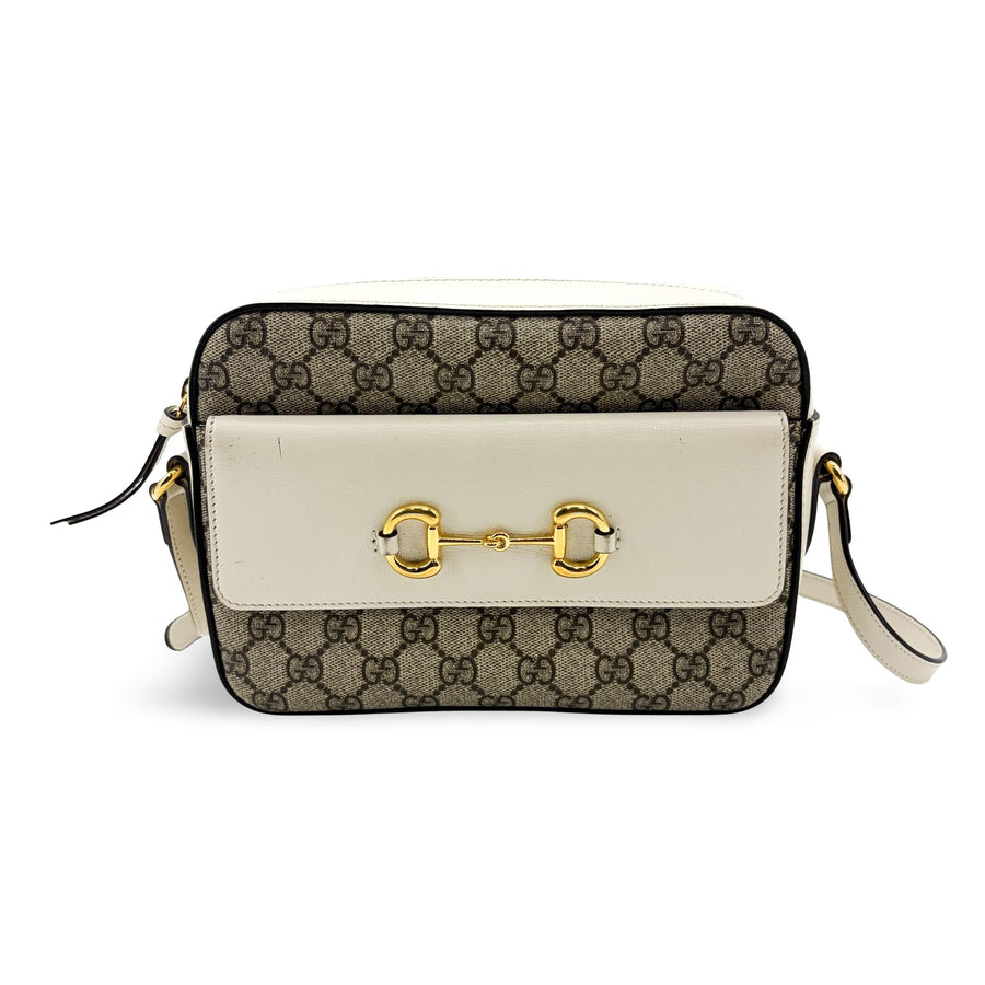 Gucci Horsebit 1955 Flap Pocket Camera Gg Coated Canvas And Leather Beige Bag