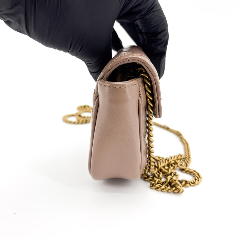 Gucci Gg Marmont Flap Chevron Leather Beige Bag