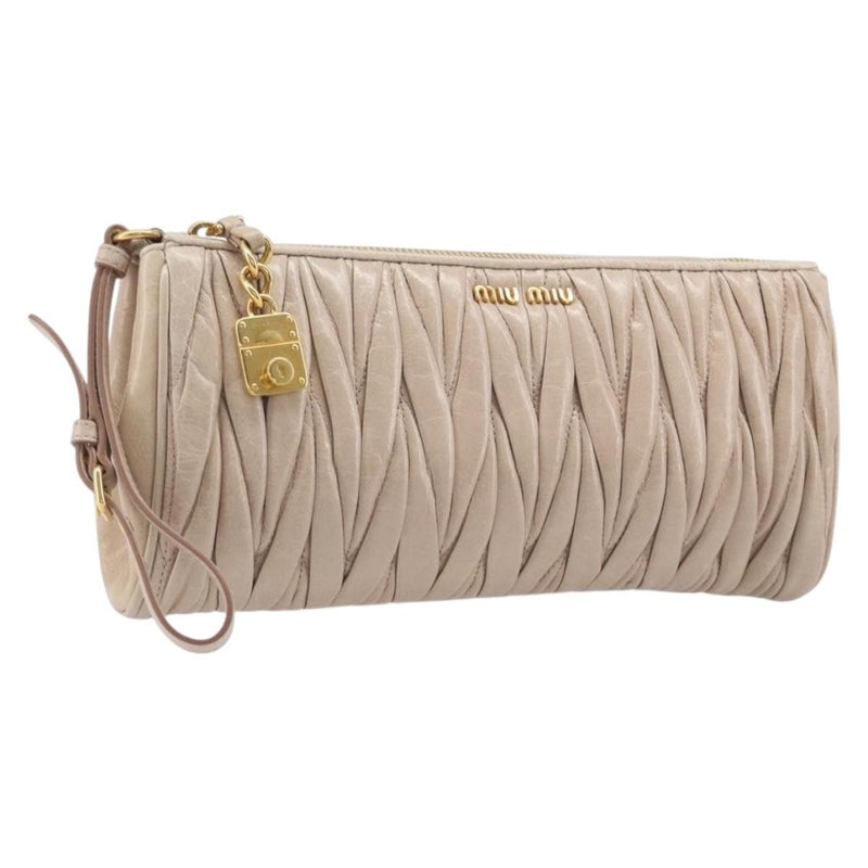 Miu Miu Zip Wristlet Matelasse Leather Beige Bag