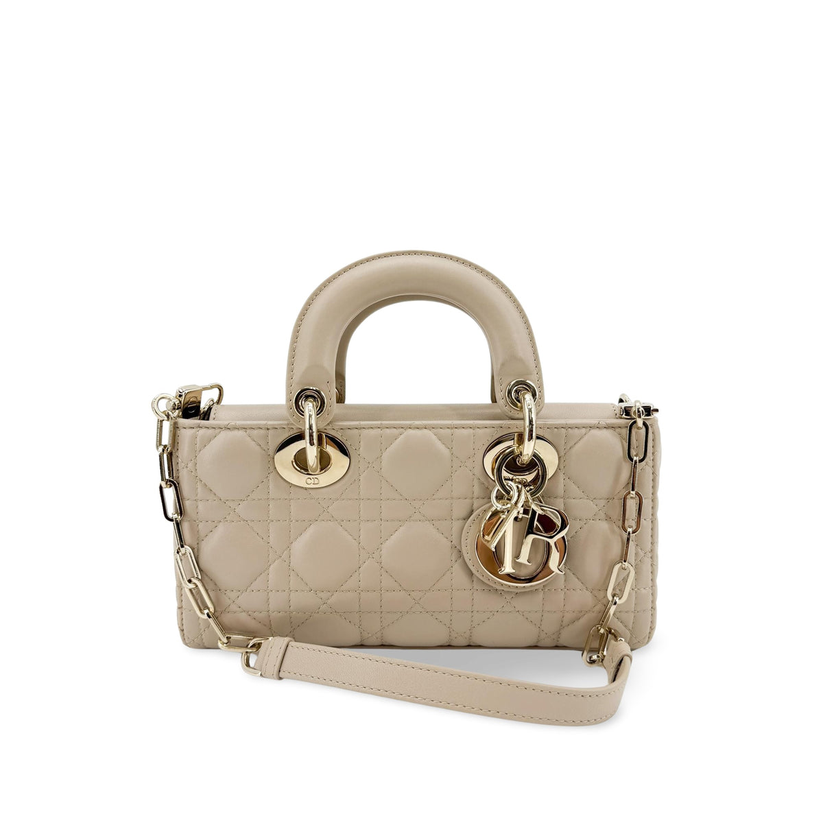 Christian Dior Lady D-Joy Cannage Quilt Lambskin Beige Leather Bag