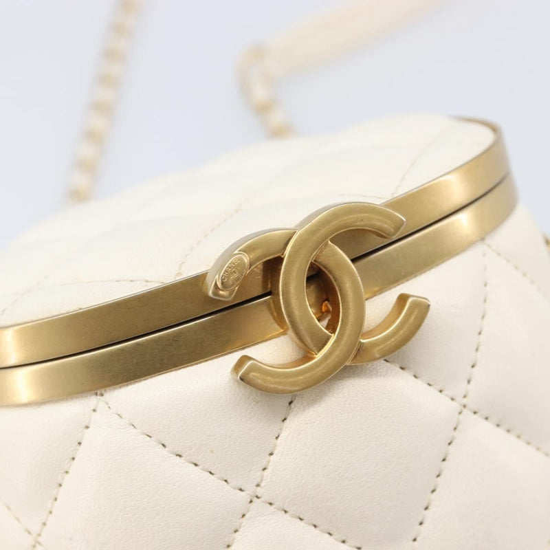 Chanel Crown Box Vanity Quilted Lambskin White Leather Bag