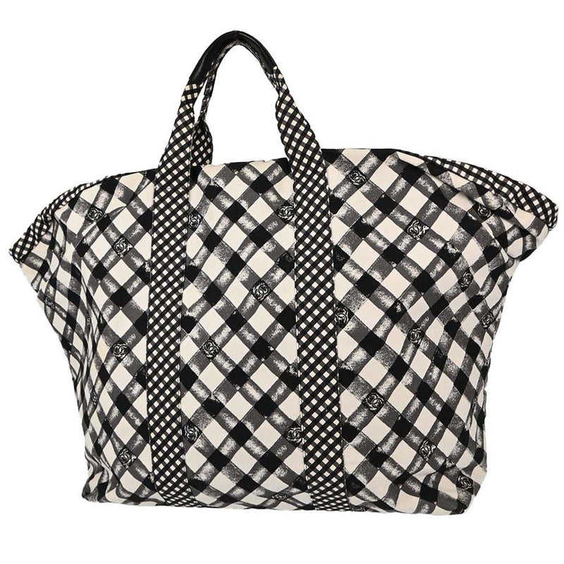 Chanel Weekender Gingham Print Canvas Black Bag
