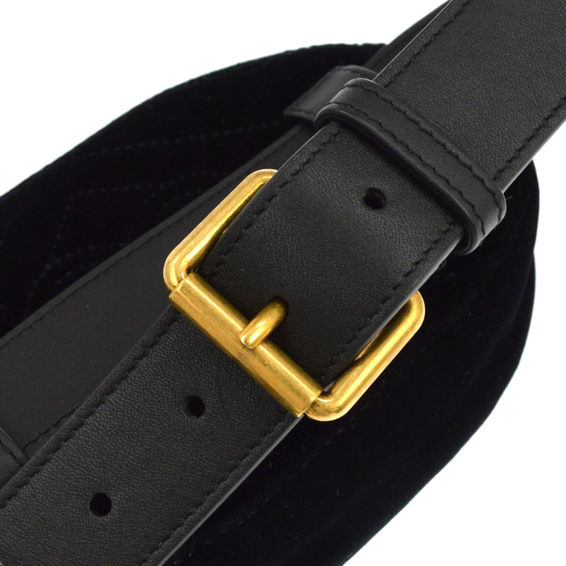 Gucci Gg Marmont Belt Embellished Matelasse Velvet Black Bag