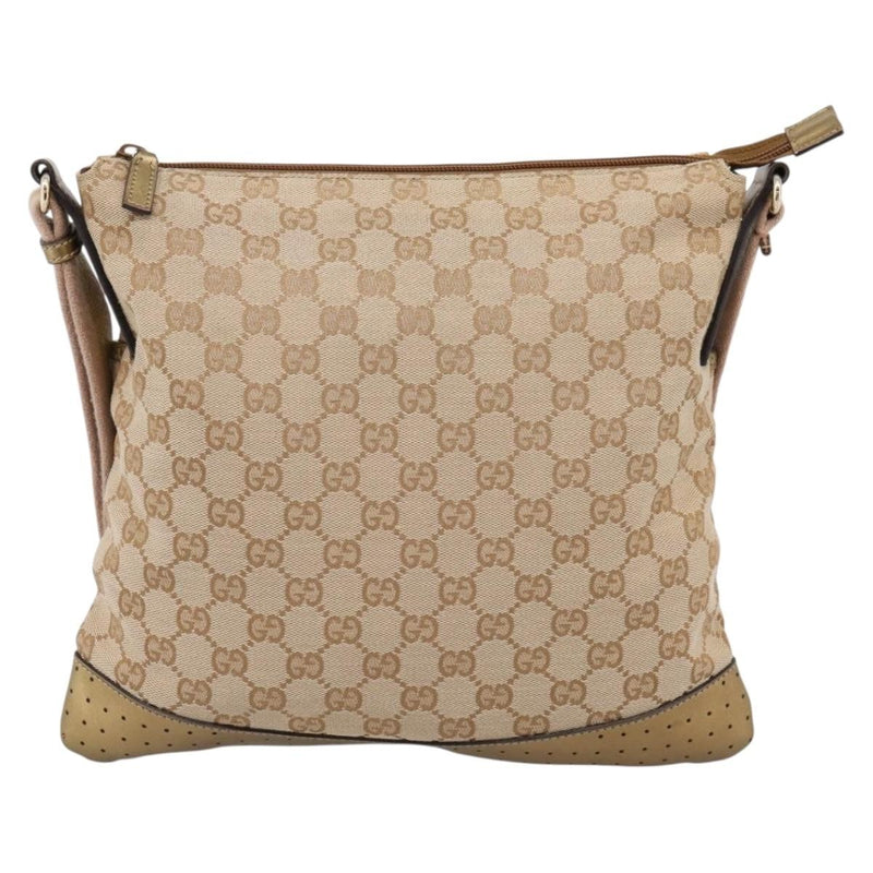 Gucci Zip Messenger Gg Canvas With Perforated Leather Beige