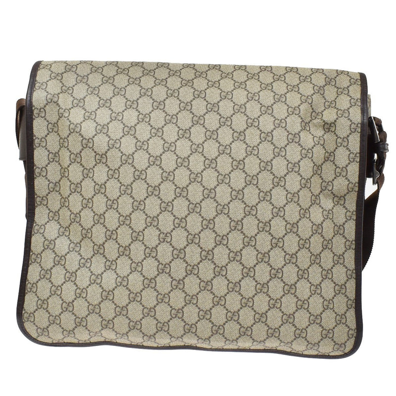 Gucci Web Strap Messenger Gg Coated Canvas Brown Leather