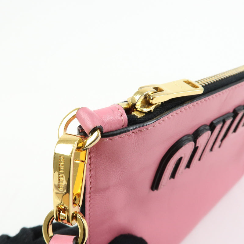Miu Miu Logo Chain Clutch Shearling Pink Leather