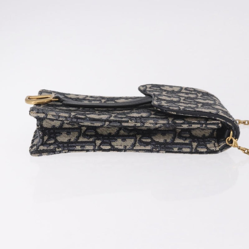Christian Dior Vertical Saddle Chain Oblique Canvas Navy Bag