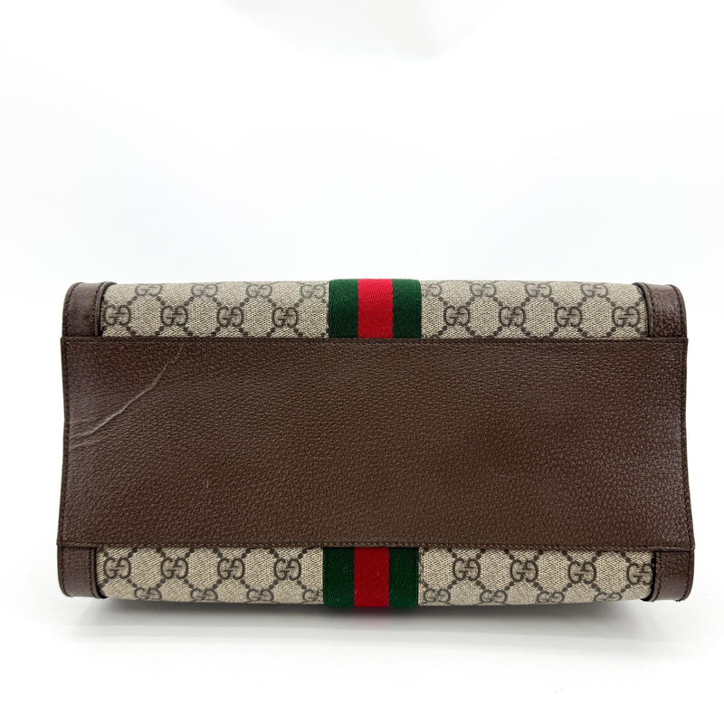 Gucci Ophidia Top Handle Gg Coated Canvas Brown Bag