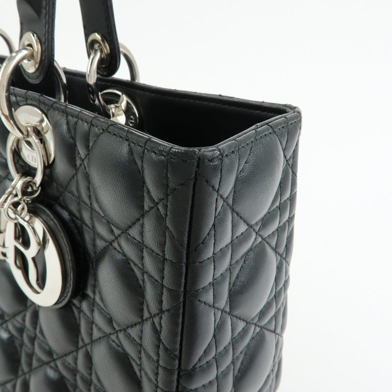 Christian Dior Lady Cannage Quilt Lambskin Black Leather Bag