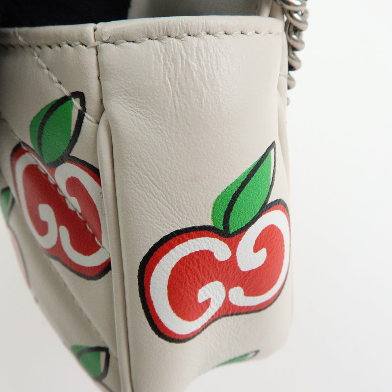 Gucci Gg Marmont Flap Printed Diagonal Quilted Leather White Bag
