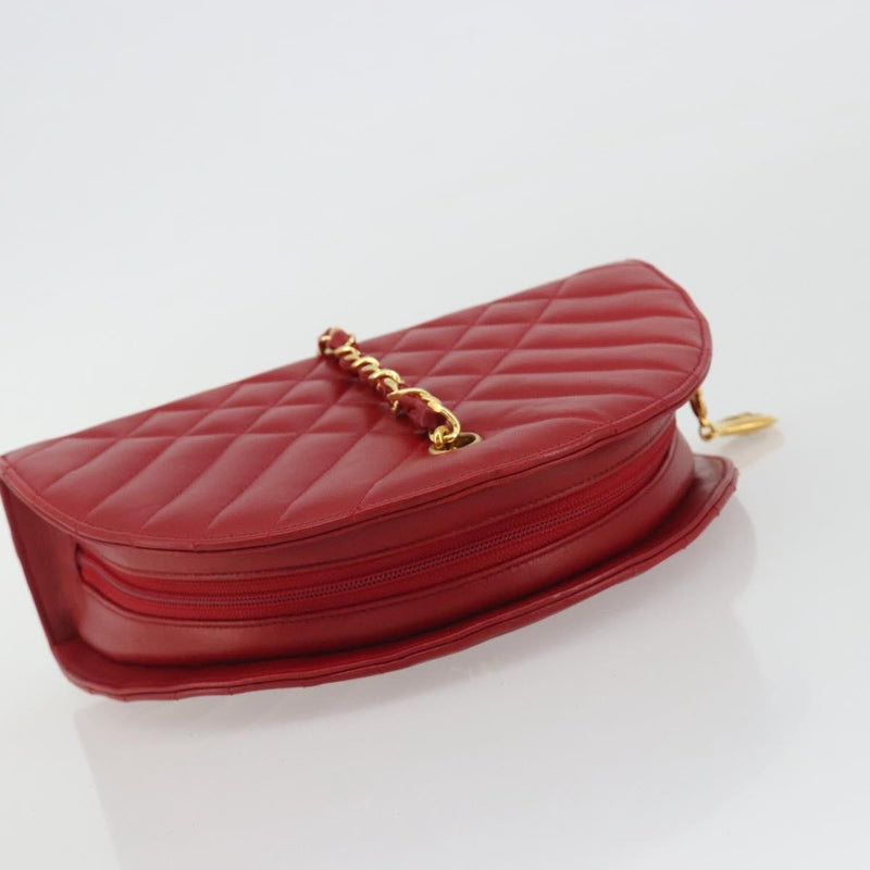 Chanel Vintage Chain Evening Mixed Quilt Lambskin Red Leather Bag