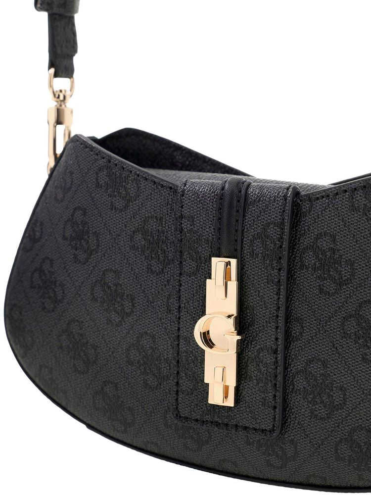 Guess Logo-Embossed Polyurethane Shoulder Bag — Black