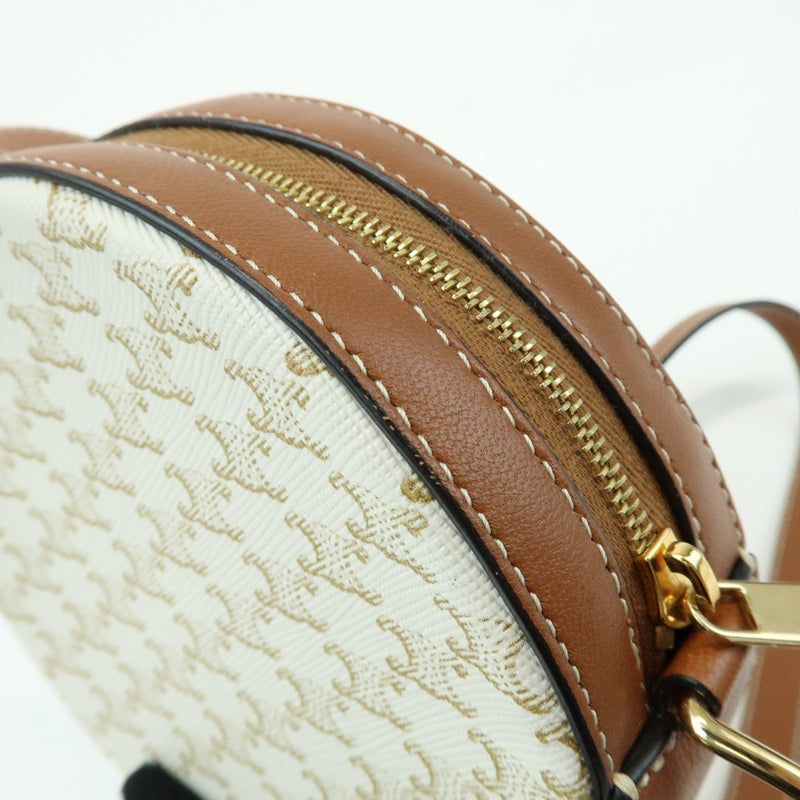 Celine Round Purse On Strap Triomphe Coated Canvas Beige Bag
