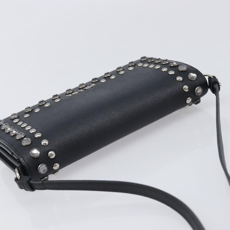 Prada Flap Studded Saffiano Leather Black Bag