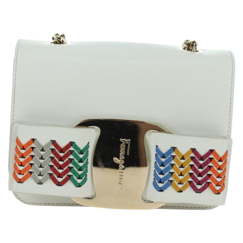Salvatore Ferragamo Vala Chain Leather White Bag